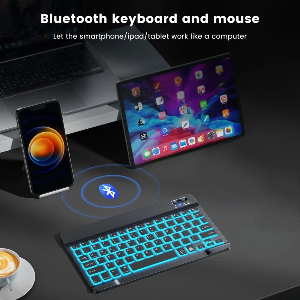 Clavier et souris Bluetooth rétroéclairés RGB multicolores pour iPad, tablette et ordinateur