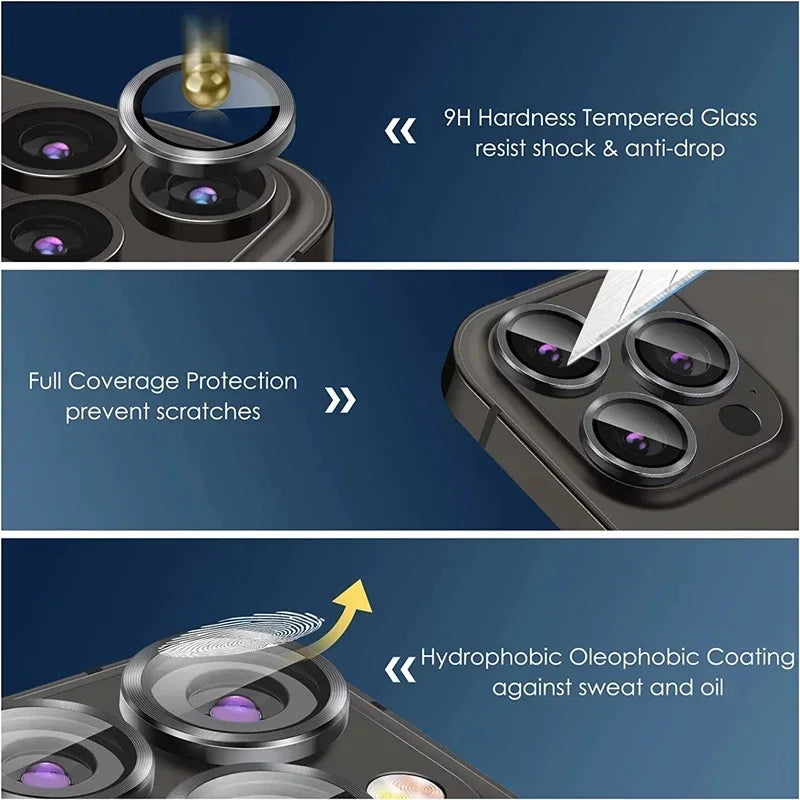 Lot de 3 Protection d'objectif en verres pour iPhone 15, 13, 12, 11, 14,.... PRO MAX