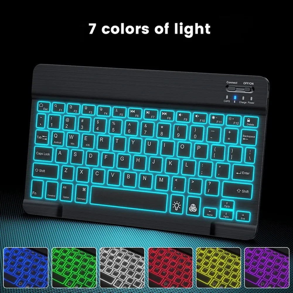 Clavier et souris Bluetooth rétroéclairés RGB multicolores pour iPad, tablette et ordinateur